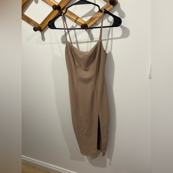 EUC- NAKED WARDROBE - TAN SPAGHETTI STRAP DRESS WITH SLIT - Picture 1 of 7